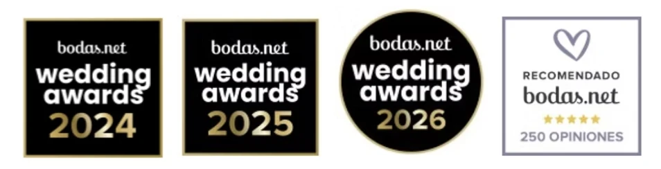 Bodas.net Wedding Awards 2024, 2025 y 2026. Recomendado en Bodas.net con 250 opiniones